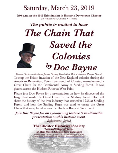 "The Chain That Saved the Colonies" by Doc Bayne Flyer 2019-03-23